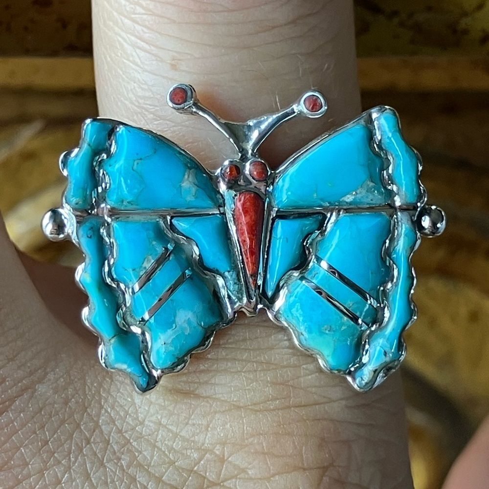 Santa Fe Turquoise Sterling Silver Butterfly Ring Size 10